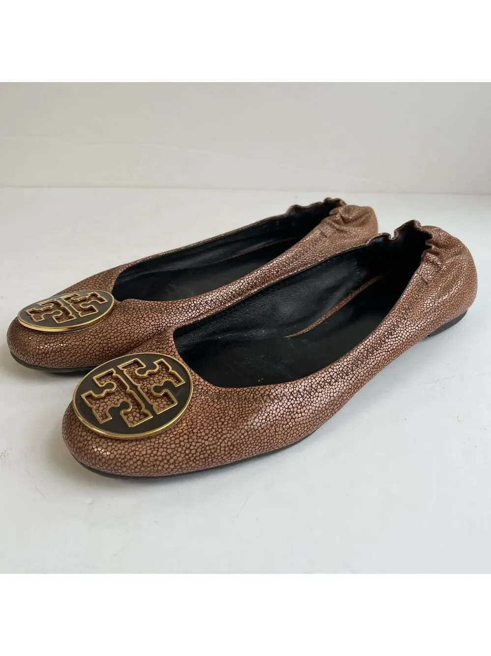 Tory Burch Brown Stingray Embossed Leather Ballet Flats Size 10
